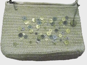 The Sak Crochet Crossbody Shoulder Bag Beige Gold metallic Beaded Sequin Boho - Picture 1 of 12
