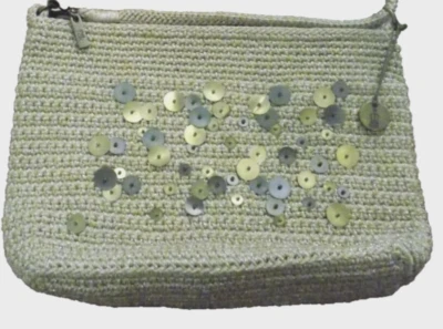 The Sak Crochet Crossbody Shoulder Bag Beige Gold metallic Beaded Sequin Boho - Image 1 of 4