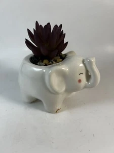 Ceramic Baby Elephant Planter White Elephant Faux Succulent Room Decor 5” - Picture 1 of 5