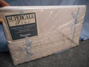 WAMSUTTA BEACON HILL SUPERCALE PLUS TWIN FLAT SHEET WHITE EYELETT NEW  - Picture 1 of 4