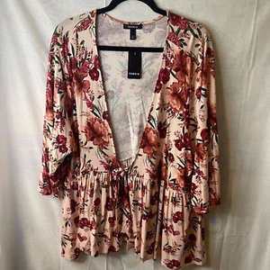 Torrid Womens Plus Pink Floral Tie Front Peplum Knit Babydoll Jacket Top Sz 4 - Picture 1 of 4