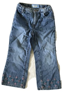 Baby Gap Toddler Girls Blue Jeans Adjustable Waist Size 4yrs Floral Embroidered - Picture 1 of 9