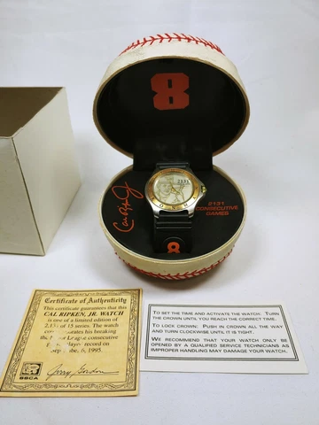 Cal Ripken Jr 2131 Consecutive Games Commemorative Watch with Baseball Case COA Cover