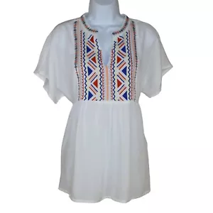 Cupio Women's White peasant top embroidery detail Size S (NWT) MSRP$58 - Picture 1 of 9