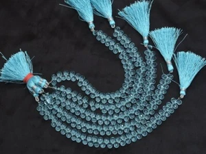 AAA++ Natural Blue Topaz Faceted Teardrop Shape Briolette Gemstone Beads 10Pcs - Picture 1 of 8