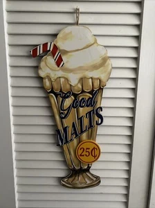 Retro Drugstore Malt Sign 24" Tall x 10" Wide - Picture 1 of 2