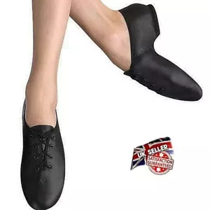 JAZZ DANCE SHOES BLACK LEATHER SPLIT SUEDE SOLE PUMPS IRISH HARD JIG - Picture 1 of 6
