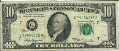 1969A 10$ Federal Reserve Note - Green Seal - DAK/JBC G79954315B - #13724 - Image 1 of 2