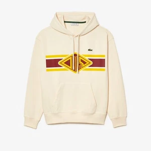 LACOSTE Mens Hoodie Small Cream Pullover Sweatshirt Logo Loose Fit Baggy $165 - Picture 1 of 11