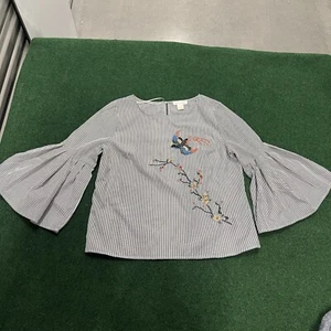 Jealous Tomato Flared Bell Sleeve Top Size Large Womens Shirt Boho Bird - Picture 1 of 9