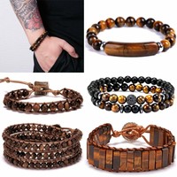 Fashion Black Obsidian Natural Stone Tiger Eye Beads Bracelets Unisex Jewelry