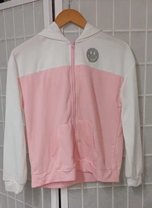 NWT Dot & ZAZZ L youth Girls pink and white Zipper Hoodie Long Sleeve Top - Picture 1 of 2