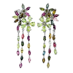 925 Sterling Silver Earrings Pear Peridot Sapphire Tourmaline Gemstone Jewelry - Picture 1 of 13