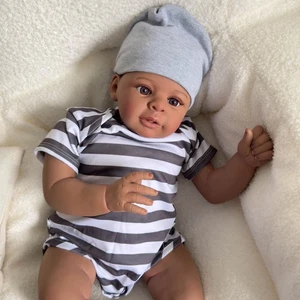 19 Inch African American Reborn Baby Dolls Silicone Full Vinyl Body Black Boy - Picture 1 of 3