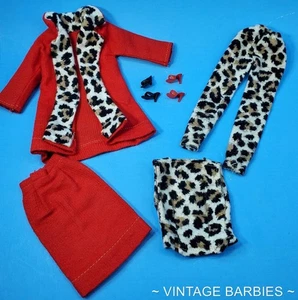 Vintage Barbie Doll Sized Red Animal Print Outfit Near Mint ~ 1960's - Picture 1 of 14