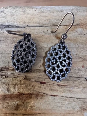 Pandora Sterling Silver Pavé Lace Oval Dangle Earrings S925 ALE Cubic Zirconia - Image 1 of 4