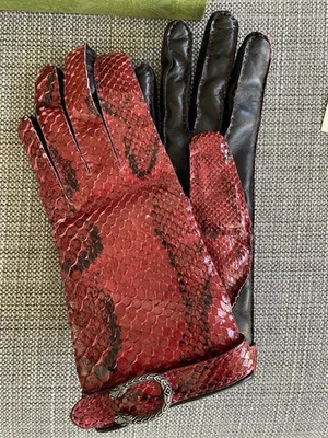 6.5 (S) Gucci Red Python Nappa leather Gloves - BNWT - Image 1 of 4