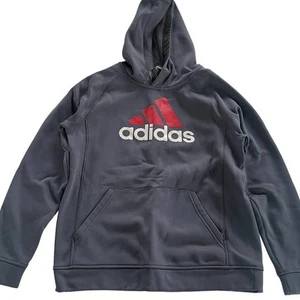 Adidas Hoodie Kids Large 14/16 Grey Pullover Logo Climawarm - Picture 1 of 8