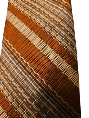 1970s VINTAGE FUNKY MOD SEARS MENS TIE BEIGH  GOLD ORANGE STRIPED 56" - Image 1 of 4