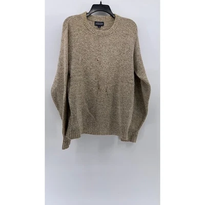 LANDS END Men's Vintage Tan Wool Crewneck Fisherman Knit 90's Sweater SZ M - Image 1 of 4
