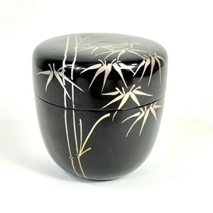 Vintage Japanese Tea Ceremony Natsume Black Lacquer Silver Bamboo 3” - Picture 1 of 10