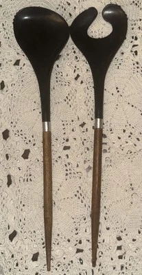 Danish Dutch  Vintage Salad Serving Teak Handle Set of 2 - Image 1 of 4