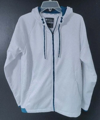 Chaqueta de hombre talla S And1 blanca polar con cremallera con capucha borde verde azulado NUEVA NUEVA CON ETIQUETAS conexión Foto 1 de 4