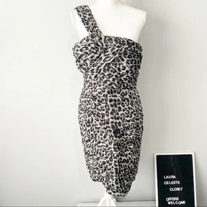 Calvin Klein gray snow leopard dress ruched sleeveless one shoulder size 10 - Picture 1 of 9