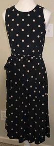 Anne Klein Sleeveless polka dot dress Dk Blue Black Tan Size 2 EUC  - Picture 1 of 6