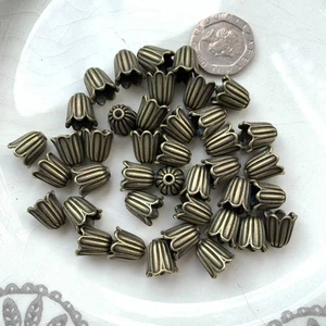 BULK - Antique Bronze Tone Tulip Flower Petal Bead Caps - Picture 1 of 4