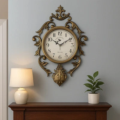 Salesbay Vintage Bronze Wall Clock Ornate Antique Style Silent Quartz Hanging - image 1 of 4