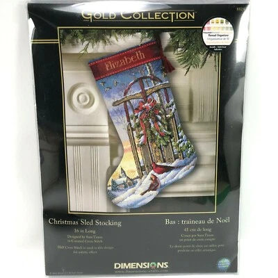 Dimensions CHRISTMAS SLED STOCKING 8819 Cross Stitch Kit NEW Sam Timm - Image 1 of 4
