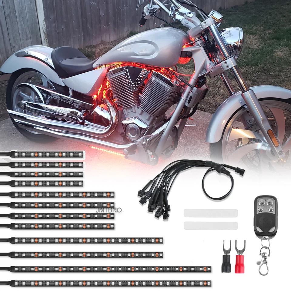Kit de 12 luces de tira de resplandor RGB para motocicleta + control remoto para Victory Cross Country Foto 1 de 4