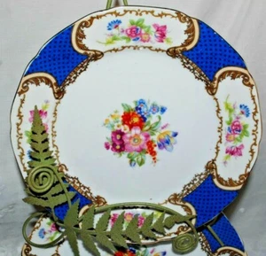 RARE CIRCA 1940s GOLD CASTLE CHINA JAPAN BLUE FLORAL GOLD SCROLLS LUNCHEON PLATE - Picture 1 of 12