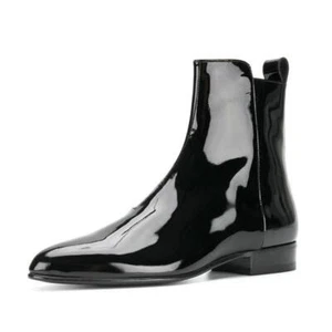 Men's real Shiny leather shoes pointy toe Dress ankle boots Chelsea boots  - Picture 1 of 6
