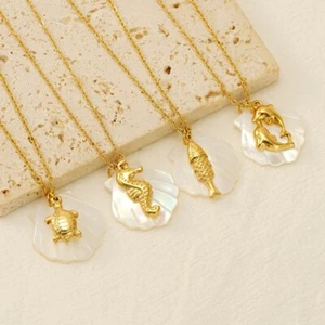 Beach Natural Sea Shell 18k Gold Plated Necklace Boho Chain Jewelry Women Gift - Picture 1 of 11