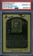 Willie Mays Gem Mint 10 PSA DNA Signed Gold Metallic Hall of Fame Plaque Auto