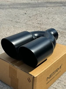 NETAMI 1626MBK DUAL 2 1/4" x 3.50" x 9.5" BLACK POWDER COAT EXHAUST TIP - Picture 1 of 5