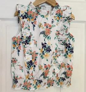 Janie & Jack Girls White Floral Swiss Dot 100% Cotton Flutter Sleeve Top - Sz 8 - Picture 1 of 8