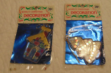 Plastic Decorated Christmas Tree and House ornaments NOS/NIP Hong Kong Vintage 