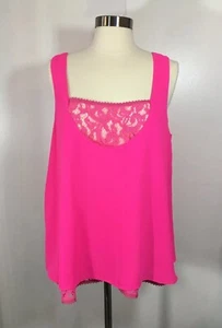 Rachel by Rachel Roy Hot Pink Loose Cami Sz 0x Lace Detail Summer Romantic Fall - Picture 1 of 7