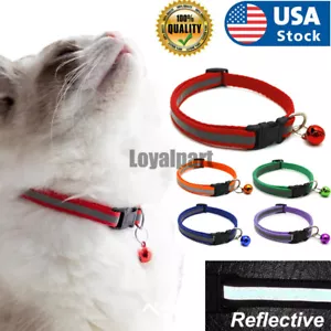 2PCS Reflective Breakaway Nylon Cat Safety Collar with Bell for Cat Kitten US - Picture 1 of 12