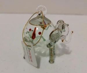 Elephant Ornament Egyptian Blown Glass 14K Gold Embellished NWT Egypt Blue/Green - Picture 1 of 3
