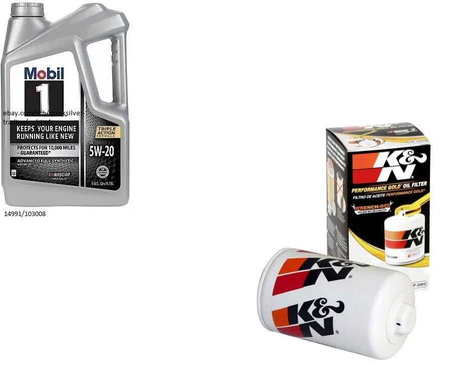 Aceite de motor totalmente sintético Mobil1 5W20 - 5 cuartos de galón con filtro de aceite de motor K&N HP-2005 Foto 1 de 1