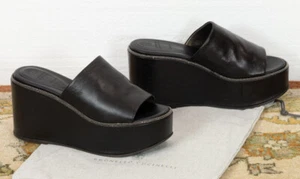 $1195 BRUNELLO CUCINELLI LEATHER SLIDE WEDGE PLATFORM SANDALS WITH MONILI 37 - Picture 1 of 6