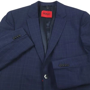HUGO BOSS Jeffery 212 Dark Blue Plaid Wool Blend Suit Jacket Blazer Mens 36R - Picture 1 of 11