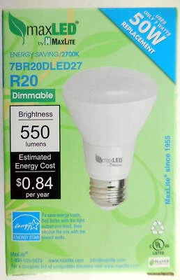 MaxLite 50 Watt (7W) LED Dimmable Light Bulb R20 7BR20DLED27 #7eh - Image 1 of 4