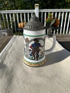 BMF N Bierseidel West Germany Milk Glass Lidded Beer Stein Tankard - Picture 1 of 7