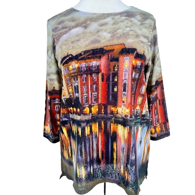 FDJ Mujer Top Pequeño Crepúsculo en Venecia Manga 3/4 Ligero Arte para Usar Camisa Foto 1 de 4