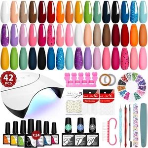42 Pcs Gel Nail Polish Kit with U V Light 24 Colors Gel Nail Polish Set Bright P - Picture 1 of 7
